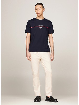 Tommy Hilfiger Bisiklet Yaka Mavi Erkek T-Shirt MW0MW35464DW5