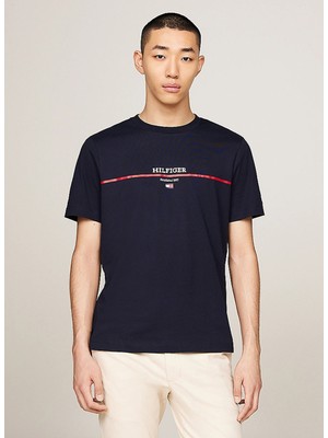 Tommy Hilfiger Bisiklet Yaka Mavi Erkek T-Shirt MW0MW35464DW5