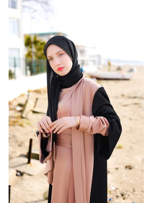 Harika Wear Siyah/ton Ipek Abaya Fereca (Büyük Beden)