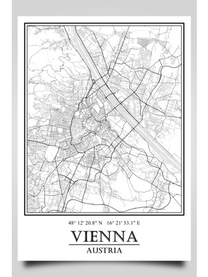 Hari Tasarım Viyana Şehir Haritası Çerçevesiz Poster-Harita Sanatı, Map Art Design