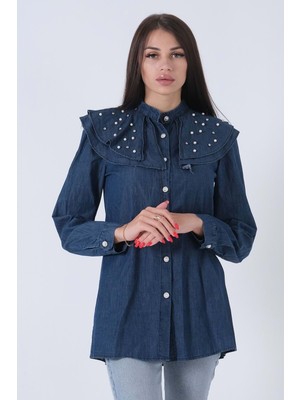 Vishne 24Y5035 Tunik Denim Taş Detaylı - Vishne - 24Y5035 - Koyu Mavi - 40