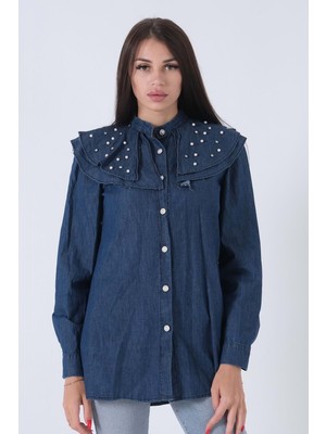 Vishne 24Y5035 Tunik Denim Taş Detaylı - Vishne - 24Y5035 - Koyu Mavi - 40