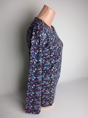 Yaşar Triko Kadın Siyah Mavi V Yaka Uzun Kollu Yanları Yırtmaçlı Yazlık Viskon Likralı Anne Penye Tişört Bluz