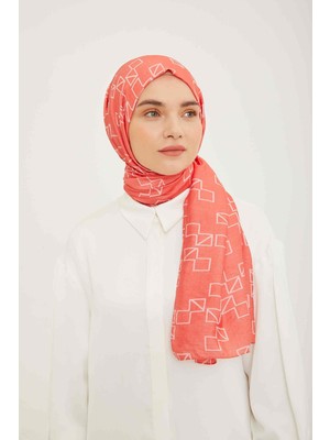 Armine Trend Pembe Geometrik Desen Pure Lina Şal 15-23036