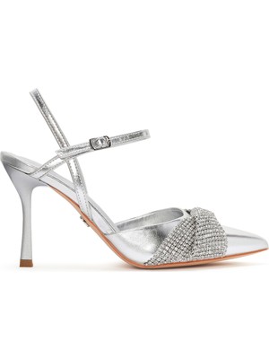 Derimod Mod Kadın Gümüş Arkası Açık Yüksek Topuklu Taşlı Stiletto 24Sfe495314