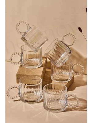 Evefix Cam Boncuk Kulplu Bardak Kupa Çay Kahve Meşrubat Bardağı 6 lı