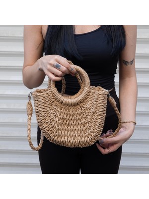 Piraye Gift Hasır Kadın El Dokuma  Üst Saplı ,Askılı Çanta 27X22X6CM