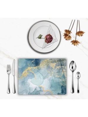 Özel Tasarım Cam Baskılı Mermer Desen Supla Takımı 6 Adet