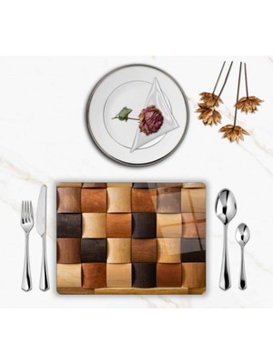 Özel Tasarım Cam Baskılı Ahşap Görünümlü Cam Supla Takımı 6 Adet