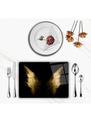 Özel Tasarım Cam Baskılı Melek Kanat Cam Supla Takımı 6 Adet