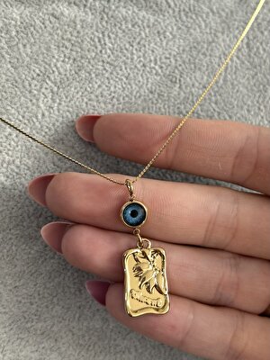 Nur's Jewelery & Accessories 316 L Çelik Göz ve Antik Desen Figürlü Çelik Kolye Vintage