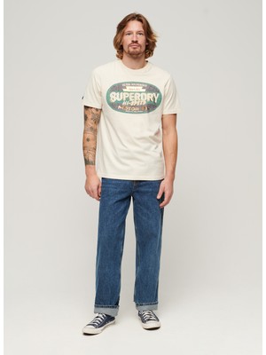 Superdry Bisiklet Yaka Baskılı Beyaz Erkek T-Shirt M1011910A3KU_GASOLINE Workwear Tee