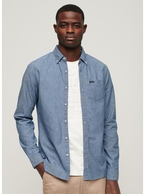 Superdry Normal Indigo Düz Erkek Gömlek M4010878AJON_COTTON L/s Chambray Sh