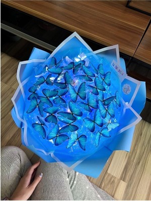 Neotan LED Işıklı Kelebek Buketi Büyük Boy Anneler Günü Hediye Özel Mavi Kelebek Buketi Sevgili