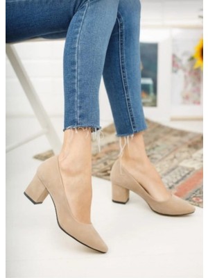 Bay Armedon Kadın Süet Kısa Kalın Topuklu Abiye Ayakkabı 5 cm