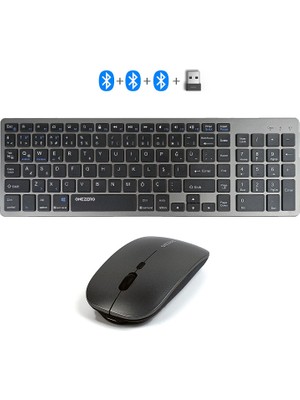 OneZero MT15 Mac Uyumlu Kablosuz Multimedya Klavye Mouse Set Q Türkçe 3 Kanal Bluetooth + USB Alıcılı