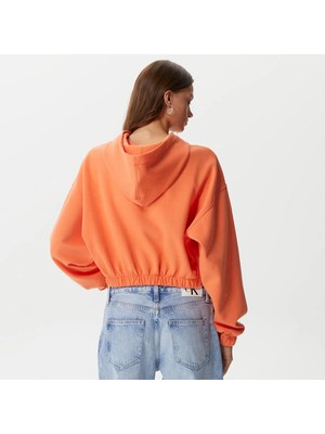 Calvin Klein Gathered Hem Cropped Hoodie Sweatshirt