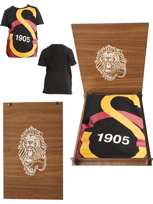 Galatasaray Lisanslı Büyük Logolu Çocuk T-Shirt Aslan Ahşap Kutulu