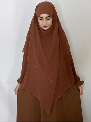 Zennur Üç Katlı Hazır Peçeli Sufle Khimar Şifon Esarp 4 Ipli Camel