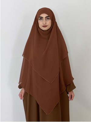 Zennur Üç Katlı Hazır Peçeli Sufle Khimar Şifon Esarp 4 Ipli Camel