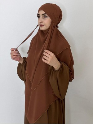 Zennur Üç Katlı Hazır Peçeli Sufle Khimar Şifon Esarp 4 Ipli Camel