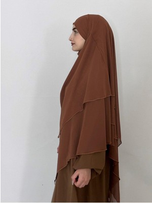 Zennur Üç Katlı Hazır Peçeli Sufle Khimar Şifon Esarp 4 Ipli Camel