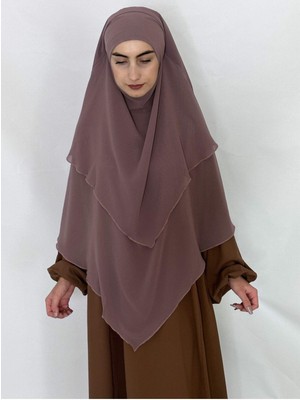 Zennur Üç Katlı Hazır Peçeli Sufle Khimar Şifon Esarp 4 Ipli Vizon Renk