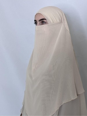 Zennur Üç Katlı Hazır Peçeli Sufle Khimar Şifon Esarp 4 Ipli Krem