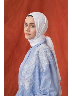 Armanda Italyan Jakar Şerit Desen Şal - Kırık Beyaz