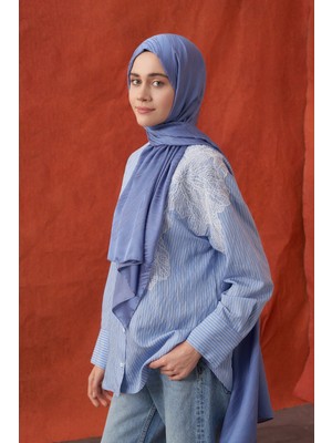 Armanda Italyan Jakar Şerit Desen Şal - Indigo