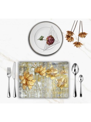 BD Digital Özel Tasarım Cam Baskılı Gold Çiçekler Supla Takımı 2 Adet