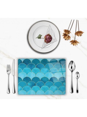 BD Digital Özel Tasarım Cam Baskılı Mavi Desenler Supla Takımı 2 Adet