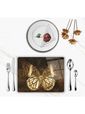 BD Digital Özel Tasarım Cam Baskılı Gold Kelebek Supla Takımı 2 Adet
