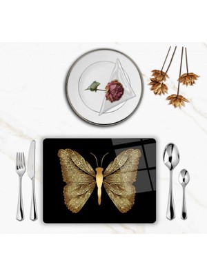 BD Digital Özel Tasarım Cam Baskılı Gold Kelebek Supla Takımı 2 Adet