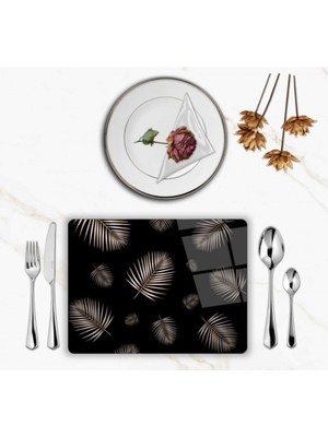 BD Digital Özel Tasarım Cam Baskılı Yapraklar Supla Takımı 4 Adet