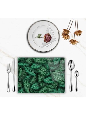 BD Digital Özel Tasarım Cam Baskılı Yapraklar Supla Takımı 4 Adet