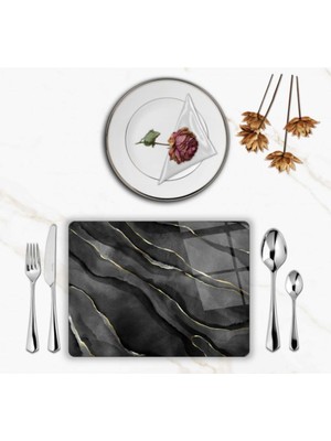 BD Digital Özel Tasarım Cam Baskılı Mermer Desen Supla Takımı 4 Adet