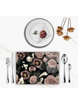 BD Digital Özel Tasarım Cam Baskılı Güller Supla Takımı 4 Adet