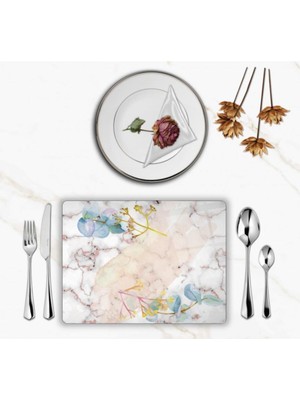 BD Digital Özel Tasarım Cam Baskılı Mermer Desen Supla Takımı 4 Adet