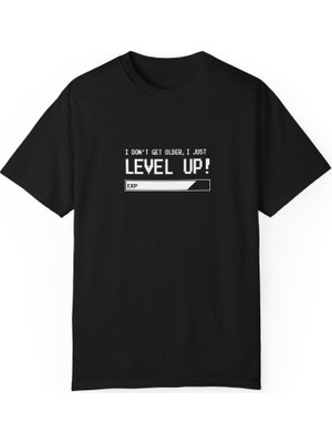 bebekokusu Level Up Yazı Baskılı Siyah Basic Tshirt Unisex