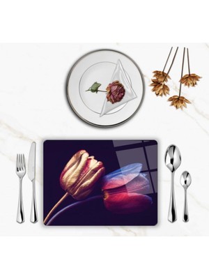 BD Digital Özel Tasarım Cam Baskılı Laleler Supla Takımı 6 Adet