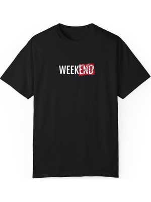 bebekokusu Weekend Yazı Baskılı Siyah Basic Tshirt Unisex