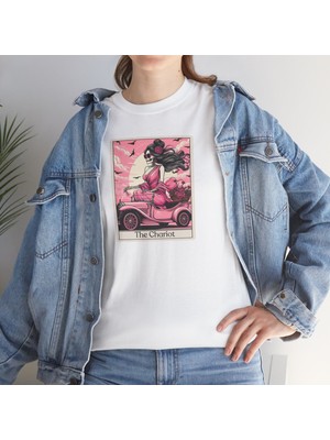 bebekokusu The Charlot Tarot Kart Baskılı Beyaz Basic Tshirt Unisex