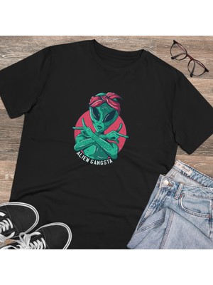 bebekokusu Alien Baskılı Siyah Basic Tshirt Unisex