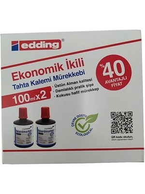 Edding 100 ml 2 Li Kırmızı Tahta Kalemi Mürekkebi  (  1  Adet  )