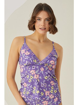 Loya Renkli Bloom Tek Üst Tankini