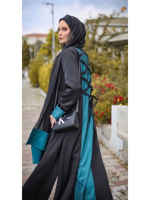 Harika Wear Turkuaz ve Siyah Abaya Ferace