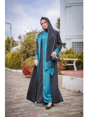 Harika Wear Turkuaz ve Siyah Abaya Ferace