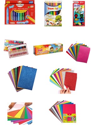 Fatih Kırtasiye Seti Jumbo Kuru Boya keçeli Kalem simli Yapışkanlı Eva