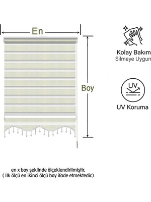 Mekstor Boncuklu Geniş Pliseli Krem Zebra Perde